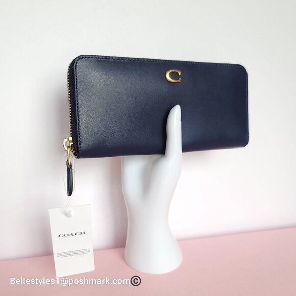 COACH Slim Accordion Smooth Leather Wallet with Back Slip Pocket- Dark Navy⭐ - Picture 6 of 16